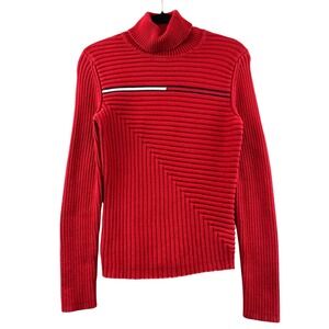 Vintage Tommy Hilfiger Red Ribbed Knit Turtleneck Long Sleeve Sweater Women's S